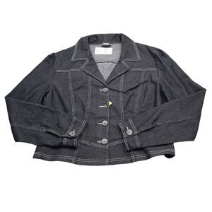 Clio Jacket Womens 16 Black Long Sleeve Button Up Collared Short Denim